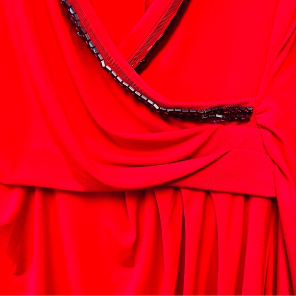 Covington Red Faux Wrap Style Jeweled Neck Dress, Size M - Picture 5 of 8